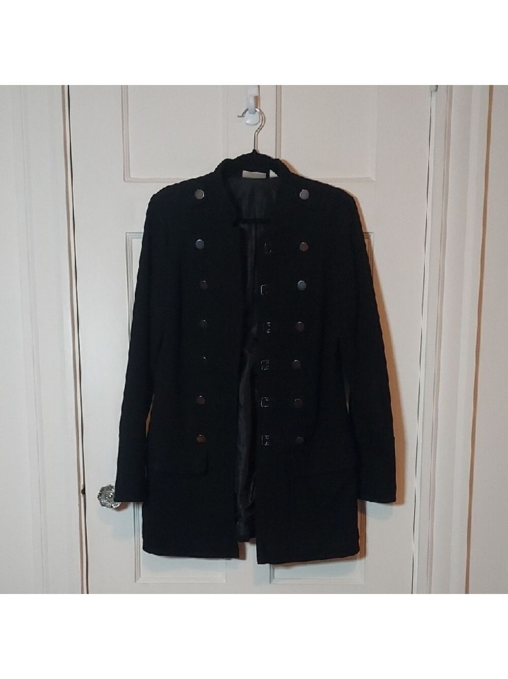 DKNY Jeans Military Pea Coat Wool Blend Black Size Medium